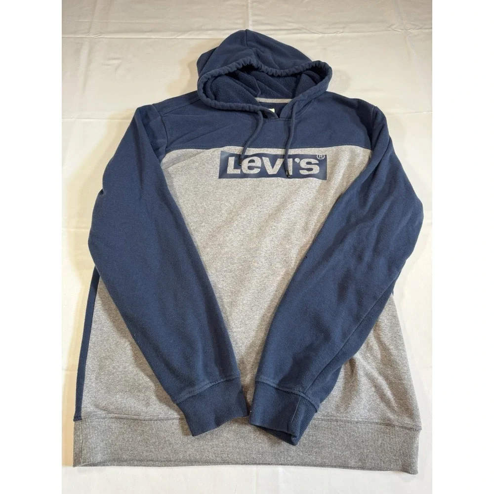 Levi's Men's XL Blue Gray Graphic Relaxed Fit Pullover Hooded Sweatshirt